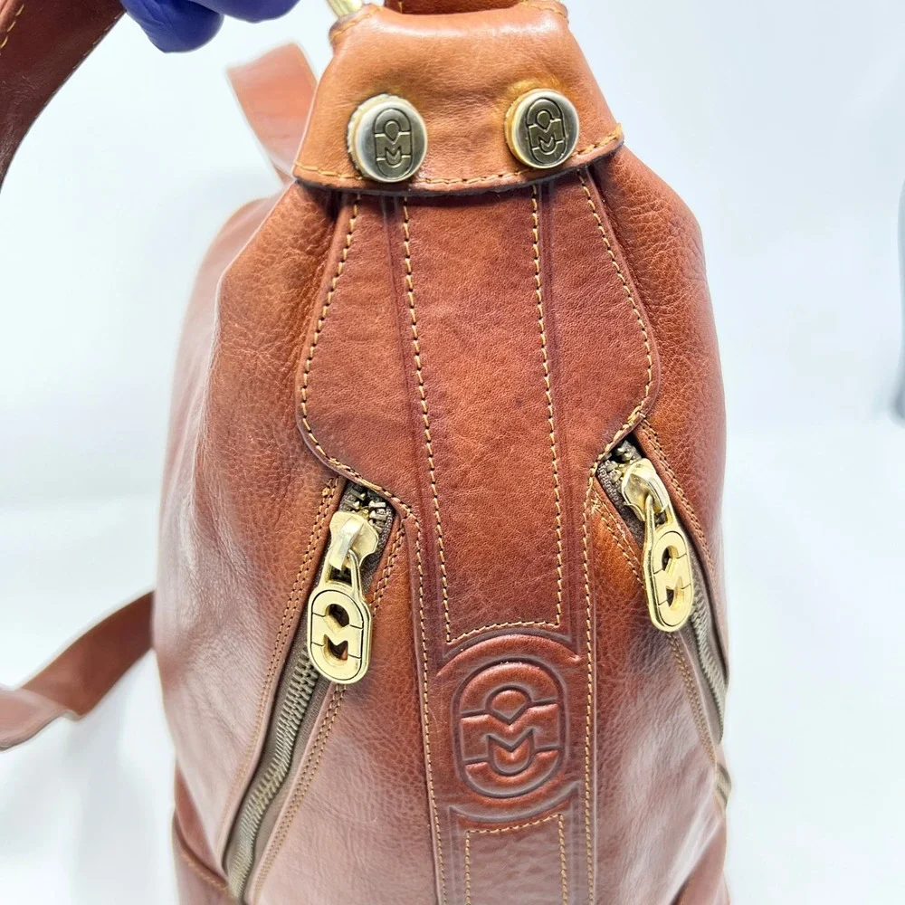 Marino Orlandi Brown Leather Backpack with Gold Hardware